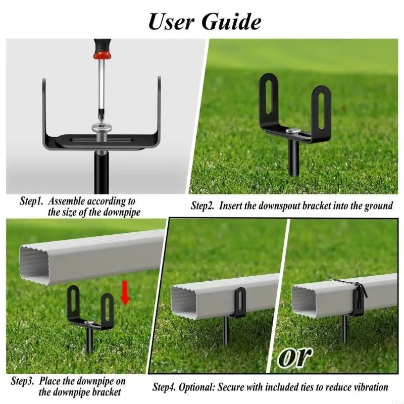  2pcs Adjustable Size Downspout Support Brackets Heavy Type Carbon Steel Rust Proof Finish Simple Setup