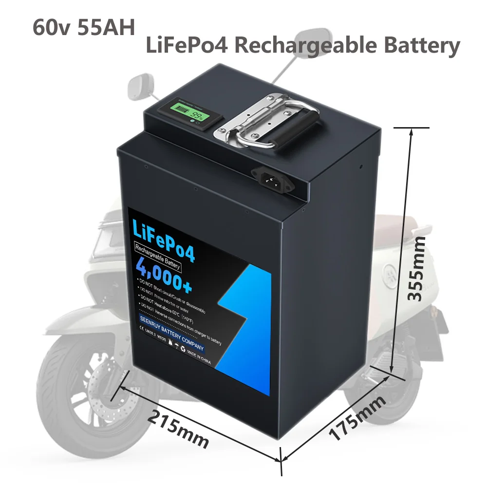 60v 55AH Large capacity   Lifepo4 Battery Pack With BMS Optional Bluetooth for electric vehicle tricycle + 10A Charger