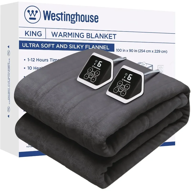 

Westinghouse Heated Blanket King Size, Electric Heating Blanket with 10 Heating Levels, 1-12 Hours Auto Shut Off