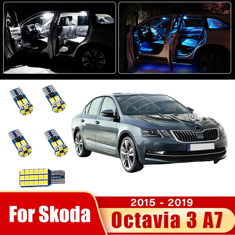 

5 шт. светодиодных ламп 12В для Skoda Octavia 3 A7 MK3 5E 2015-2019, внутренние лампы для чтения, освещение багажника, аксессуары
