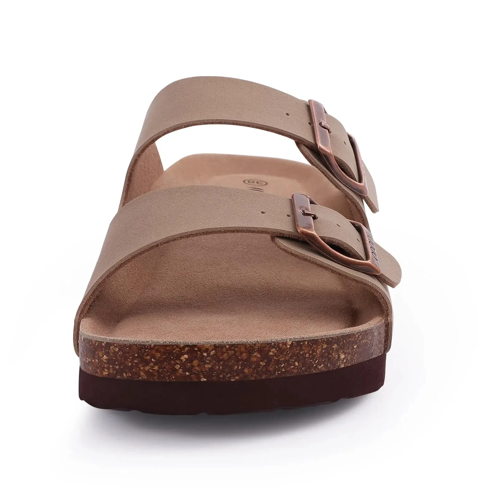 Women's Fashionable Double Buckle Flat Mules, Suede & Cork Sole, Beach Sandals_voghion.com