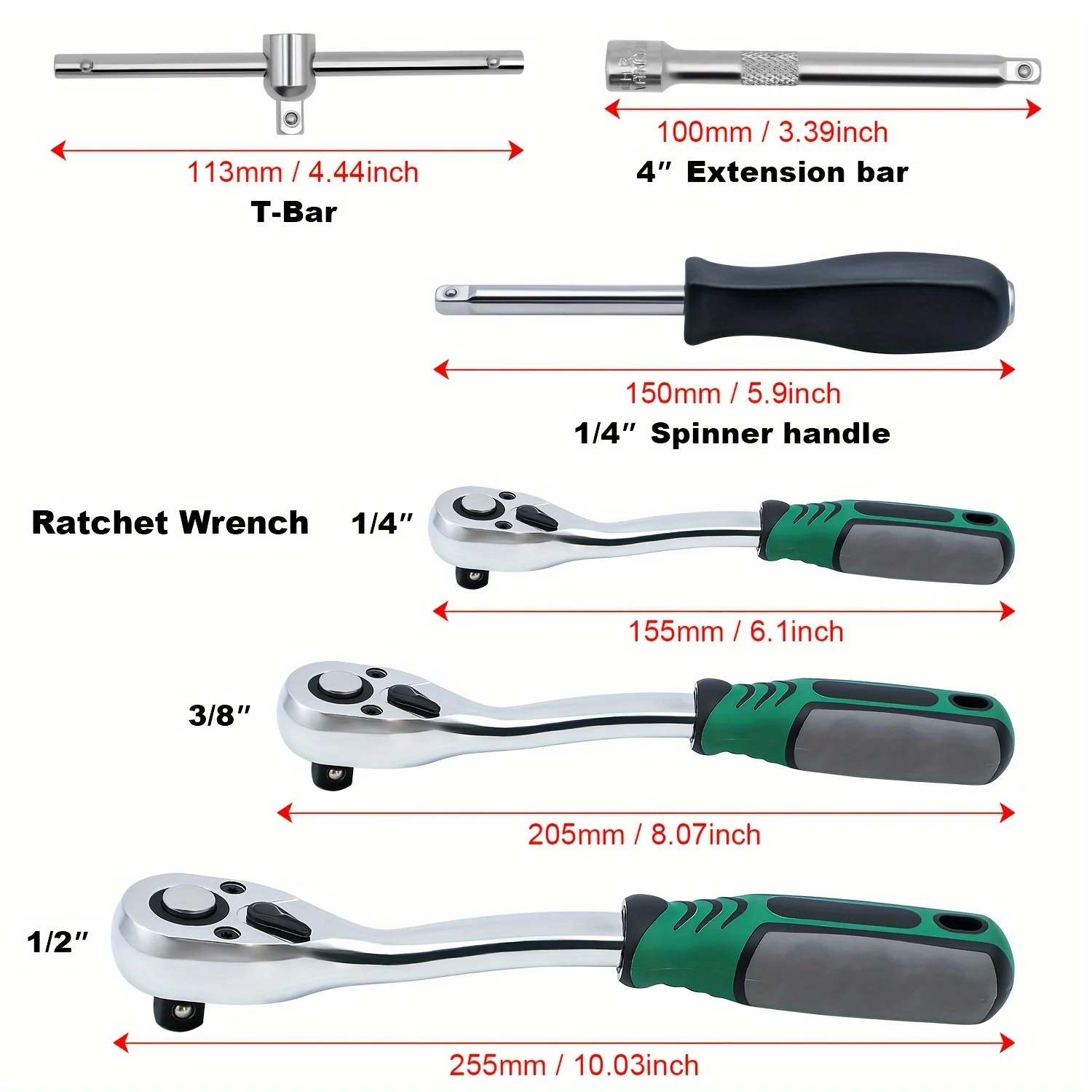 6-częściowy zestaw grzechotki napędowej, klucz grzechotkowy 1/4" 3/8" 1/2" 72 zęby, klucz nasadowy z grzechotką szybkiego zwalniania, dwustronny, wykonany z metalu