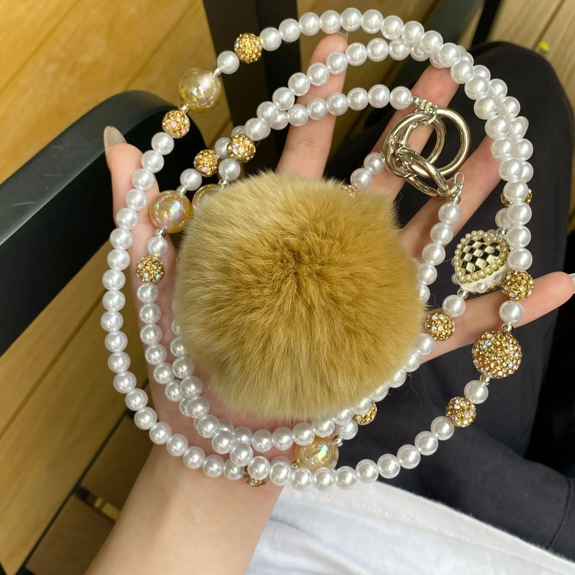 

Light Luxury Style Beaded Phone Charm Fashion Accessory, Removable Pendant Long Chain for Bag and Keychain