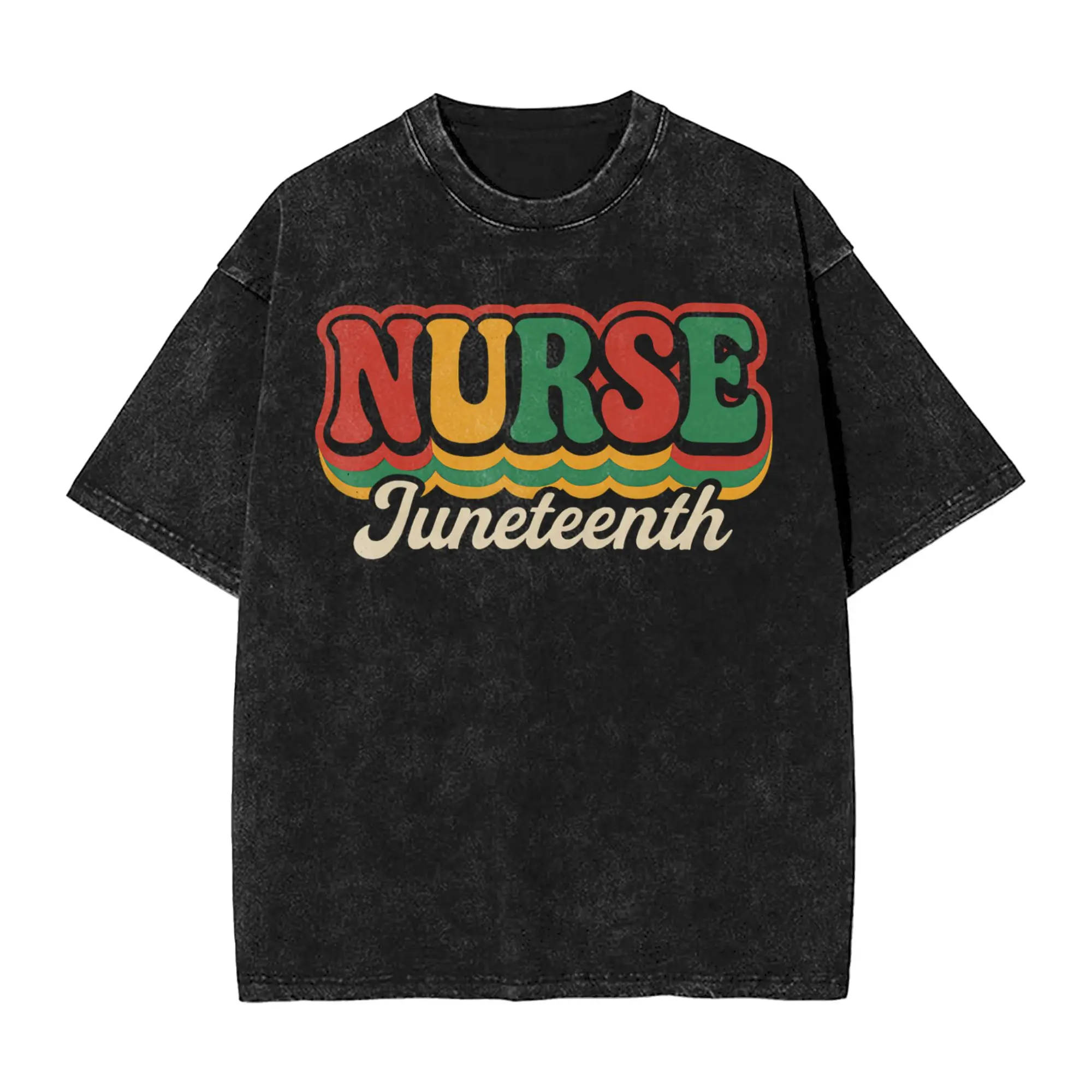Juneteenth Nurse Melanin Pride Black History Nursing Design T Shirt Hip Hop Washed Short Sleeve T-Shirt for Men Women Streetwear