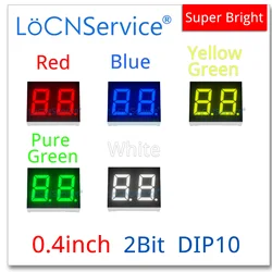 LoCNService 30PCS 0.4Inch Digital Tube LED Display 2 Bit Red Yellow Green Blue White Common Anode / Cathode 7 Segment 0.4 inch