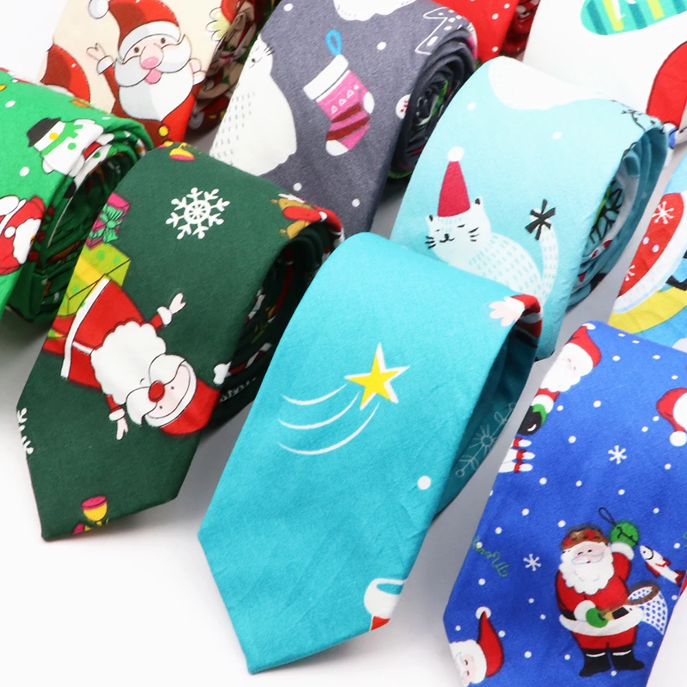 New Christmas Cotton Ties For Men Santa Claus Christmas Tree Pattern Neck Tie For Wedding Party Casual Neckties Daily Wear Gifts