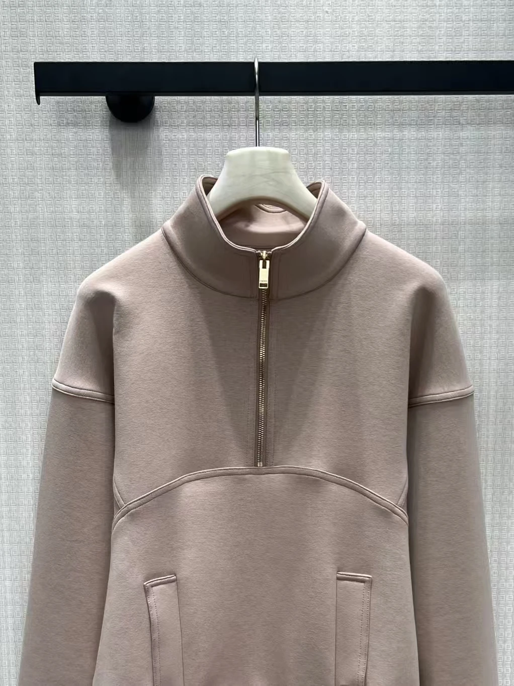 Autumn and Winter New Half Open Metal Zipper Stand up Collar Body Splitting Cut Line Shoulder Sleeve Hoodie Coat for Women