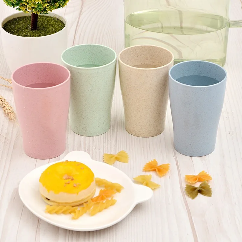4pc/Set Wheat Straw Portable Drinking Water Cup Washing Cup Simple Household Adult Child Plastic Anti Drop Toothbrush Cup