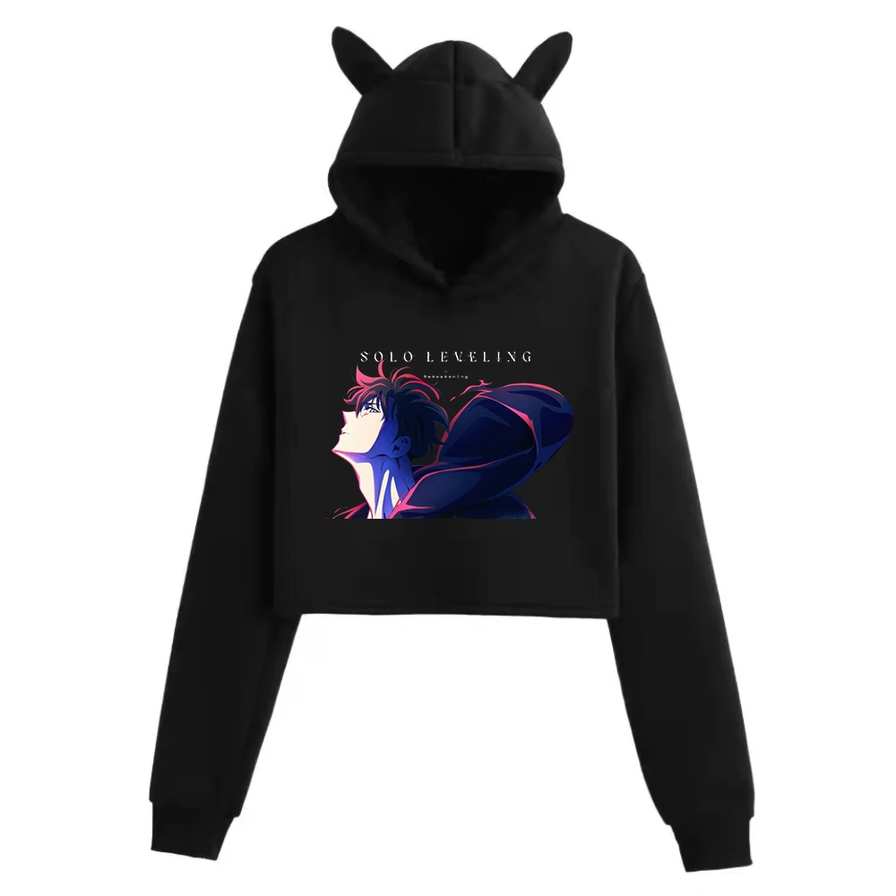 Solo Leveling ReAwakening Cat Ears Long Sleeve Crop Tops Girls Fashion Hoodie