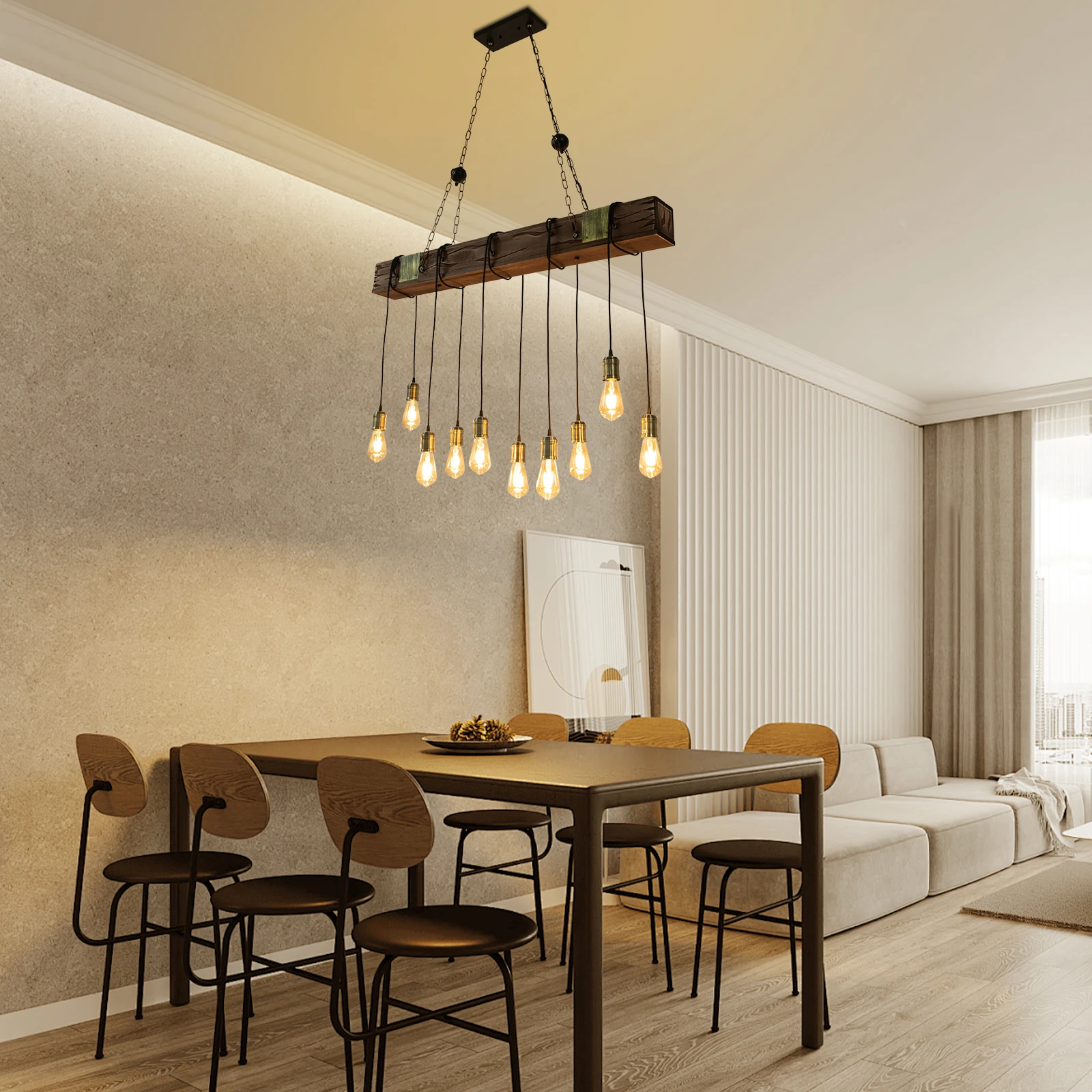 Vintage Holz Deckenleuchter Retro Deckenleuchte Pendelleuchte Hängeleuchte Laterne Vintage Pendelleuchten Loft, Bar, E26 US