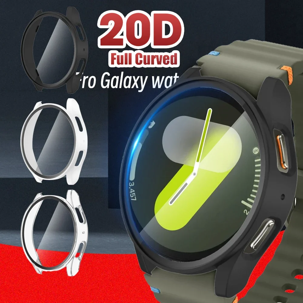 กระจก + เคสพีซีสำหรับ Samsung Galaxy Watch 7 40มม. 44มม. ฝาครอบกันชนป้องกันการตกทุกด้าน7กระจกนิรภัยป้องกันหน้าจอ