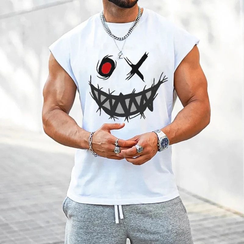 

Summer New Leisure Fashion Men's Tank Top 3D Smiley Printed Loose Sport Vest Outdoor Running Quick Drying Man Sleeveless T-shirt