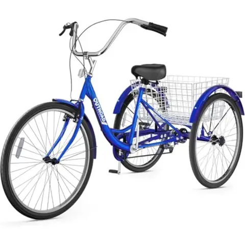 Adult Tricycle 24 Inch 7Speed Tricycle with Detachable Large Basket for Shopping Leisure Commuting Women Men Seniors Blue