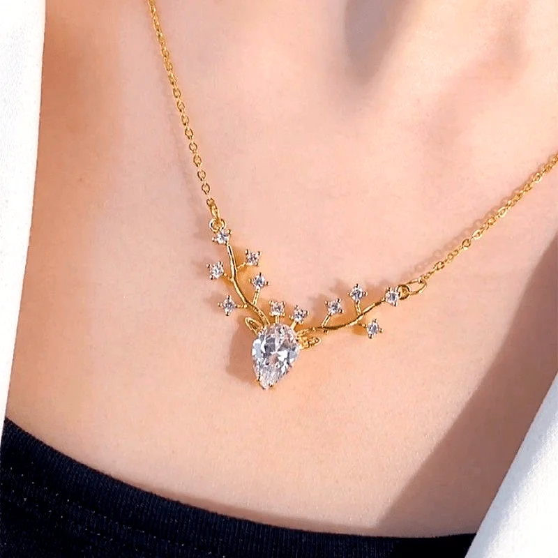 

Heart Pendant Necklace with Little Hearts Along the Way - Animal Themed Alloy Chain