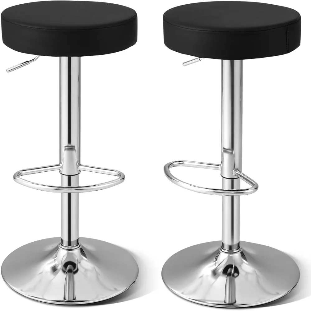 

Adjustable Round Bar stools Set of 2, PU Seat Swivel Bar Stool with footrest