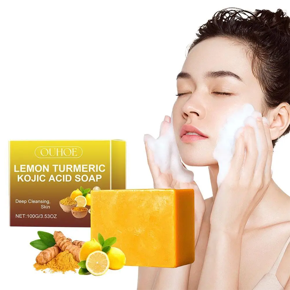 100g Lemon Turmeric Kojic Acid Soap For Lighten Brighten Skin Reduce Black Spot Clean Face & Body Skin Care