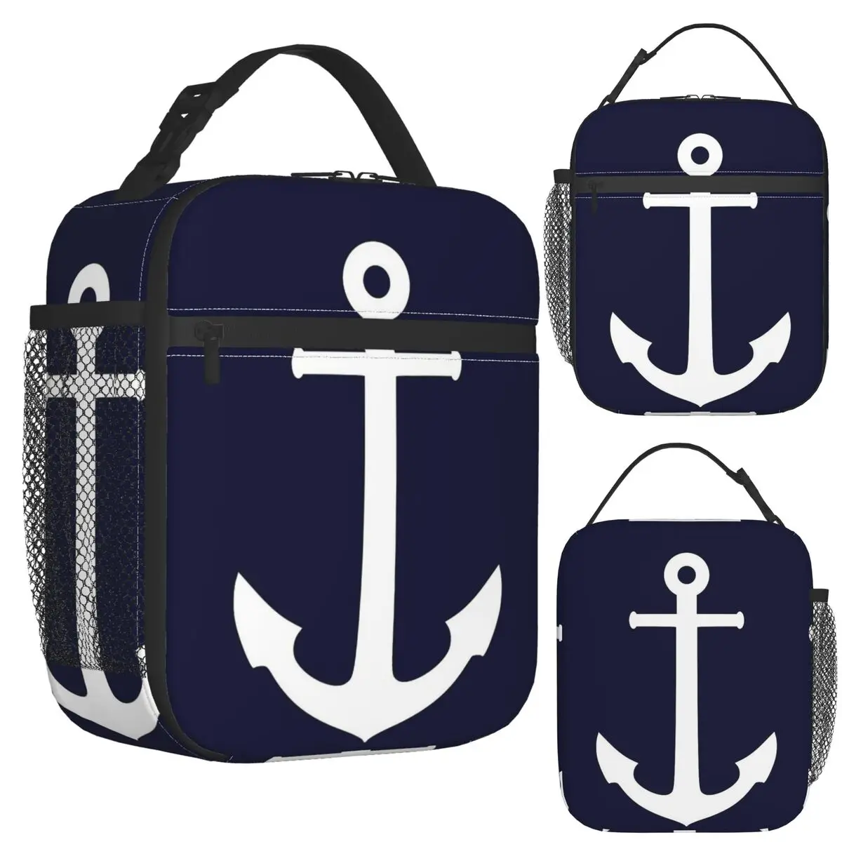 

Белый якорь на темно-синем изолированном сумке для обеда для женщин, коробки для хранения бенто, контейнер-холодильник, термобокс для обеда, сумка