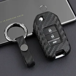 Flip Car Key Fob Case Cover Chain For Honda Accord Civic CR-V CRV Carbon Fiber Accessories