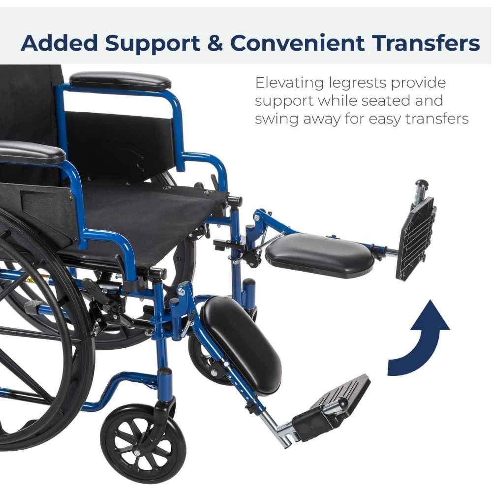 Cadeira de rodas com braços de mesa com encosto giratório, apoio para pernas elevadas, assento de 16 polegadas