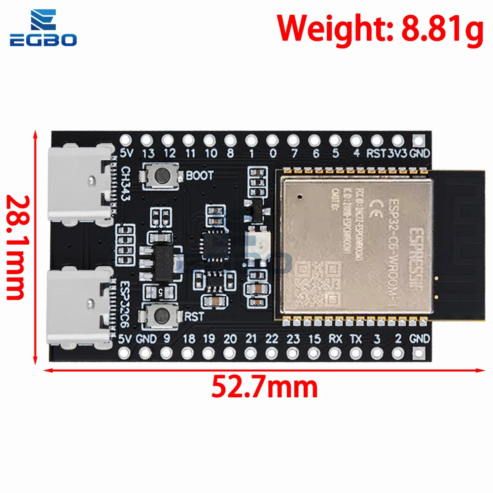 1 ~ 4 قطعة EGBO ESP32 ESP32-C6 WiFi + بلوتوث إنترنت الأشياء المزدوج نوع-C مجلس التنمية الأساسية مجلس ESP32-C6-DevKit C N4R2