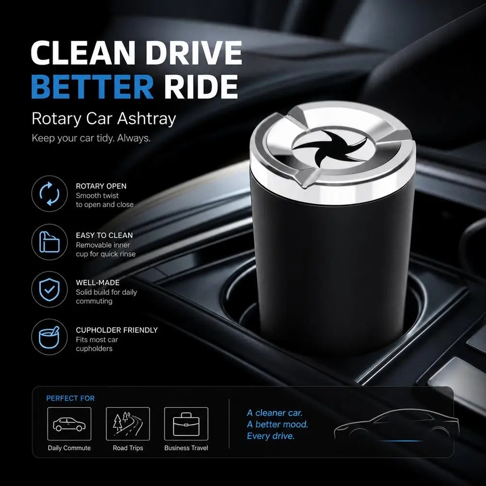 Auto-Aschenbecher mit hitzebeständiger Keramikeinlage und mechanisch drehbarem Deckel, universelles praktisches Auto-Innenzubehör ﻿ – Detail 8