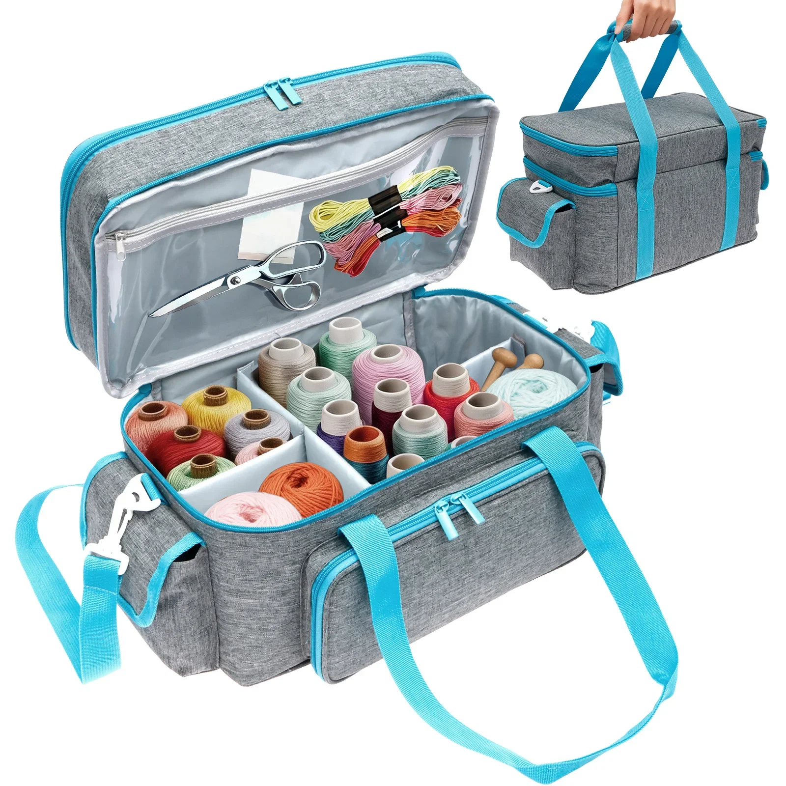 

Large Sewing Machine Bag Double Layer Embroidery Thread Yarn Carrying Case Portable Storage Tote Sewing Machine Accessories