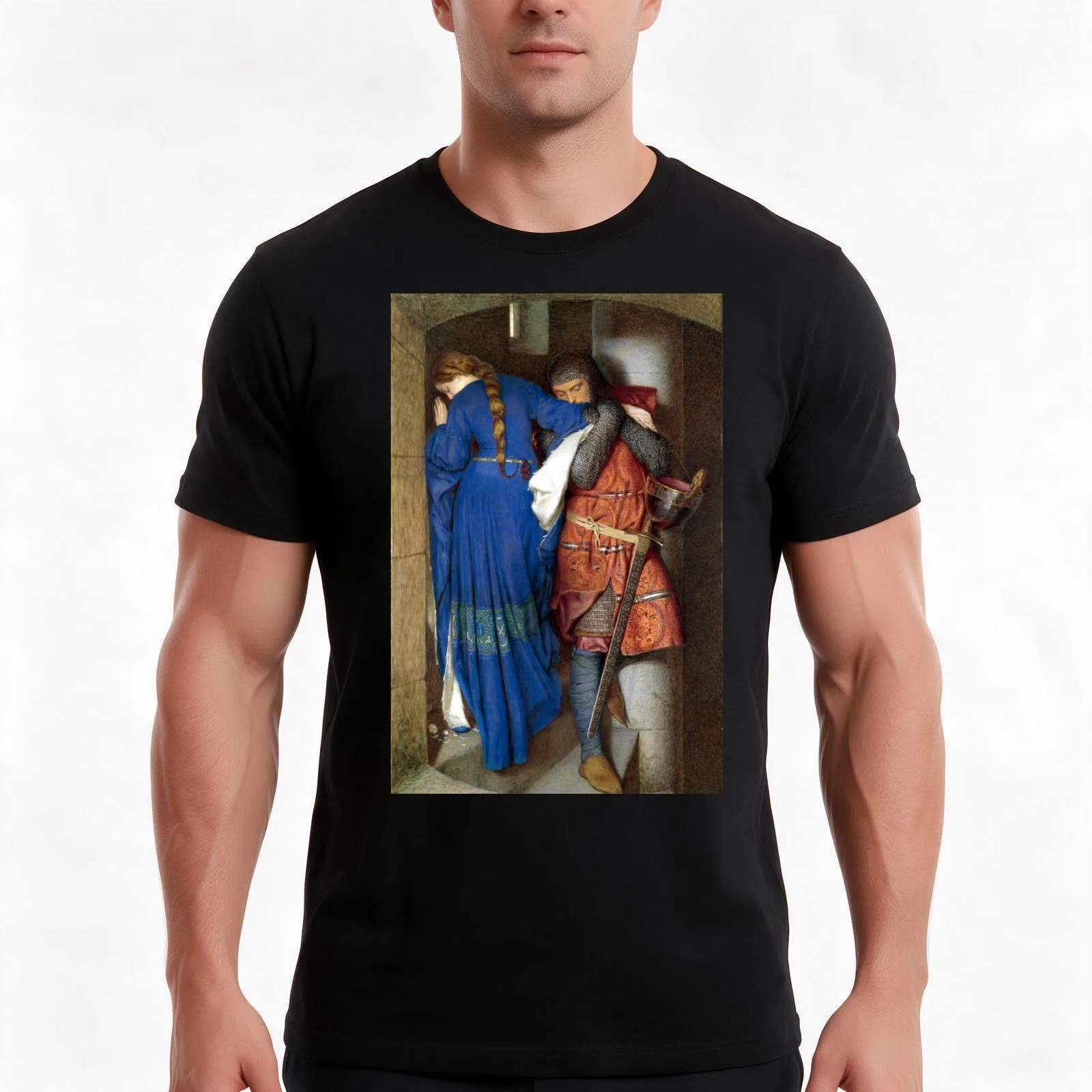 The Meeting on the Turret Stairs - Frederick William Burton 1864 T-Shirt, Summer Casual Cotton Tee, Oversized Streetwear Tops