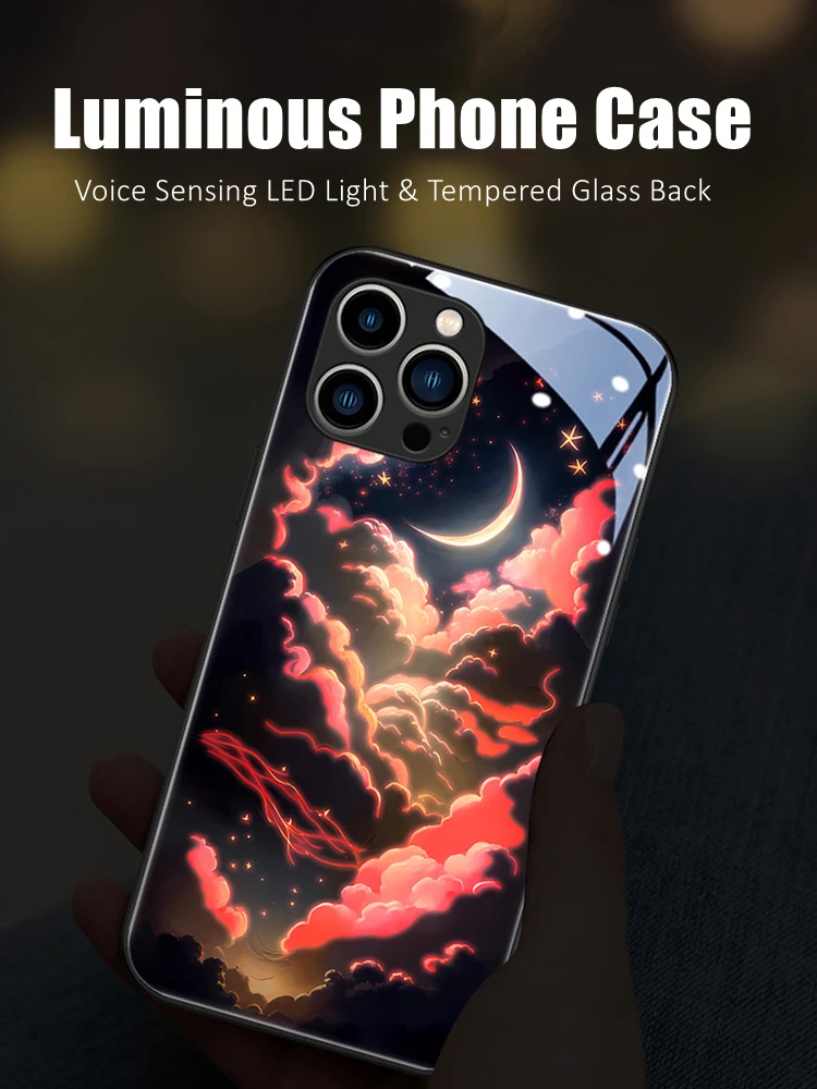 

Night Sky Colorful LED Light Glow Luminous Tempered Glass Phone Case for OnePlus 6 6T 7 7T 8 8T 9 9R 10 Ace Nord 2 N10 N200 Pro