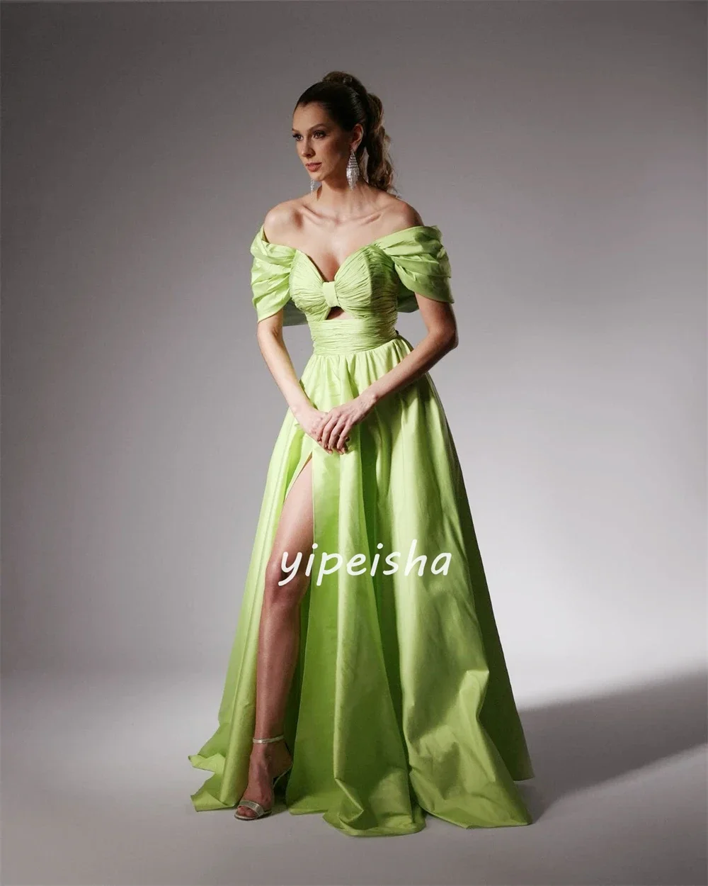 Off-a-ombro Ruched Clubbing vestido, vestidos longos, Ocasião, A-Line, Ruched Jersey