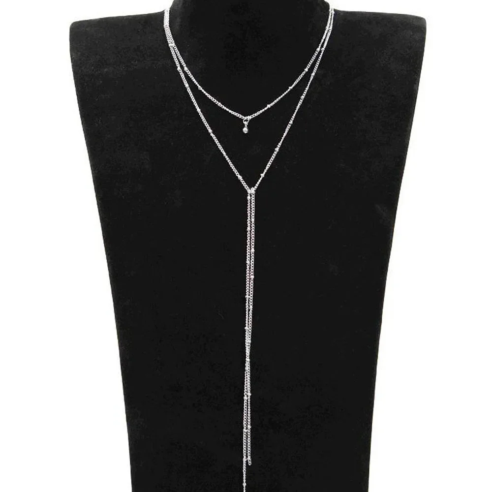 جديد بسيط الذهب والفضة اللون سلسلة المختنق قلادة طويلة الخرز شرابة القلائد للنساء طوق هدايا مجوهرات الأزياء