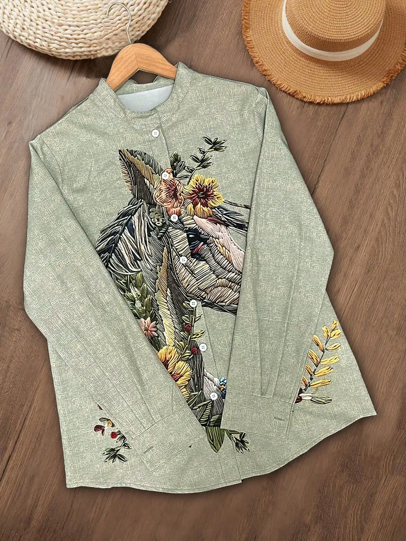 قميص نسائي مطبوع على طراز العطلة العرقية الغربية مثير كاجوال نحيف بأكمام طويلة