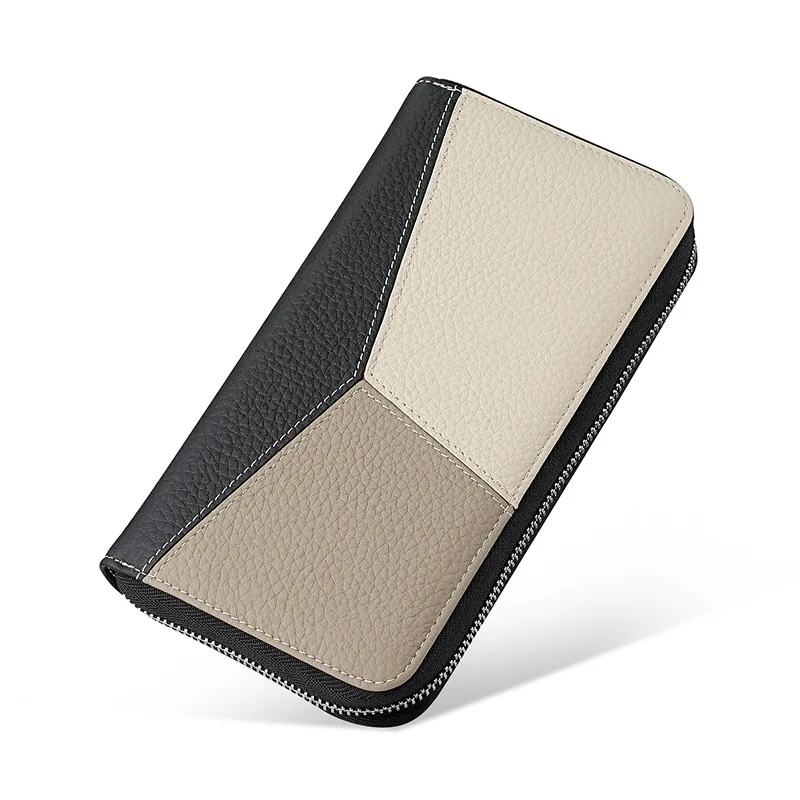 حقيبة بطاقات الجهاز RFID للرجال والنساء، محفظة طويلة من الجلد بسحاب ملون، محفظة بطاقات ائتمان متعددة الوظائف