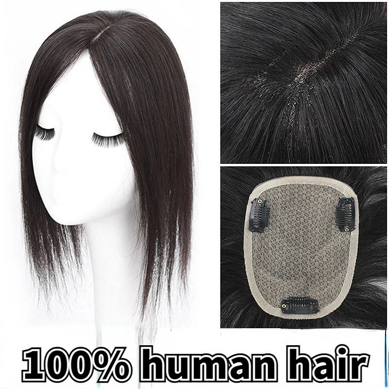 Women Real Hairpiece Hand Made Lightweight Breathable Hair Closure Hair Supplementing Set Women's Wig Clip In Women Hair Topper