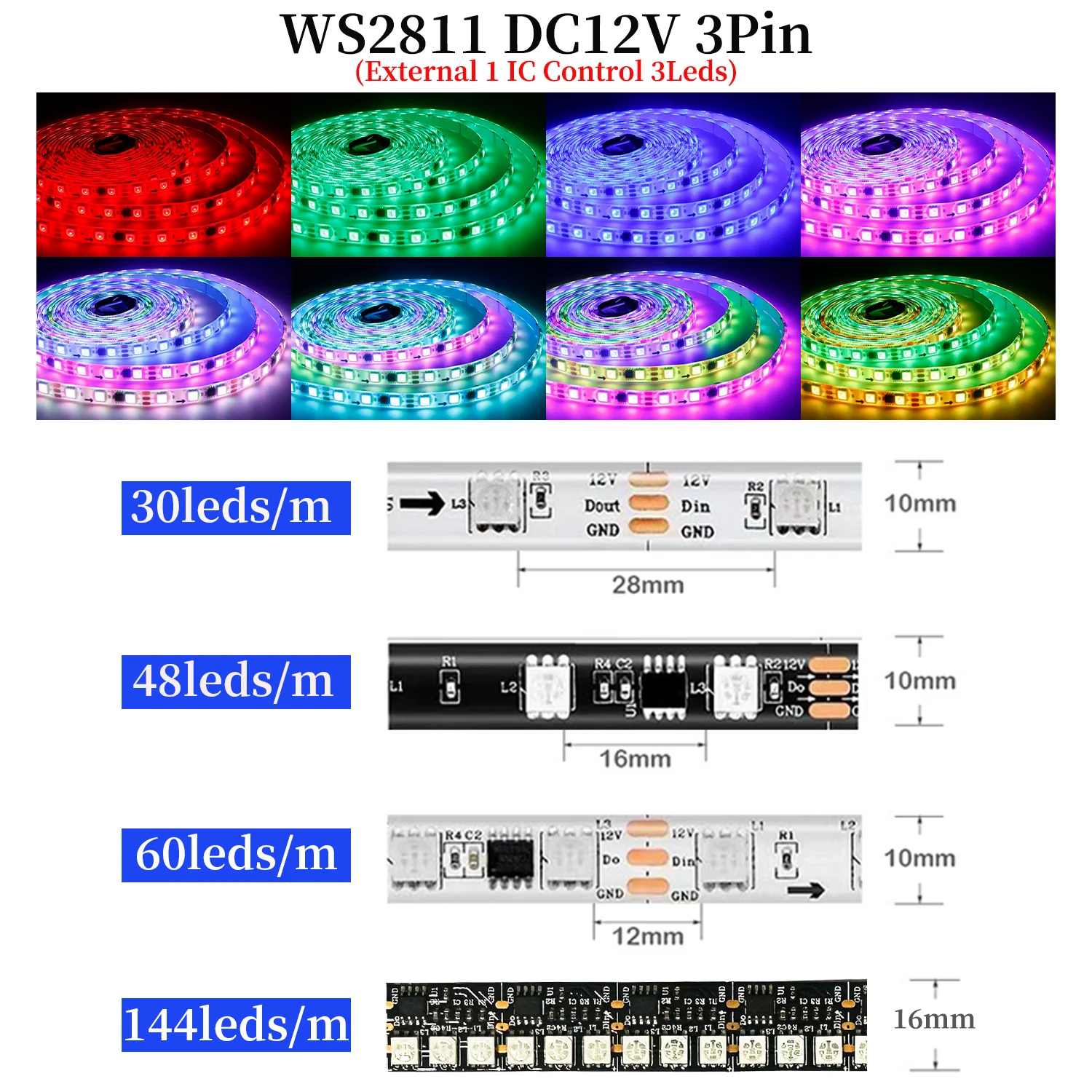 WS2811 Individually RGB LED Strip Smart RGBIC SMD5050 External 1IC Control 3Leds Light strips Dream color lighting Lamp DC12V