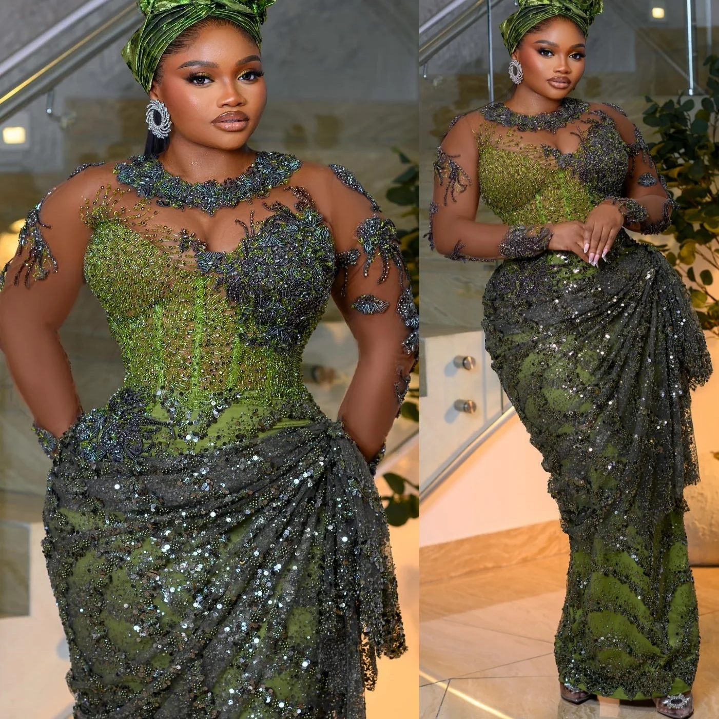 

2026 Aso Ebi Olive Green Sheath Prom Dresses Appliques Beaded Sequined Evening Formal Party Birthday Gowns Dresses ZJ3003