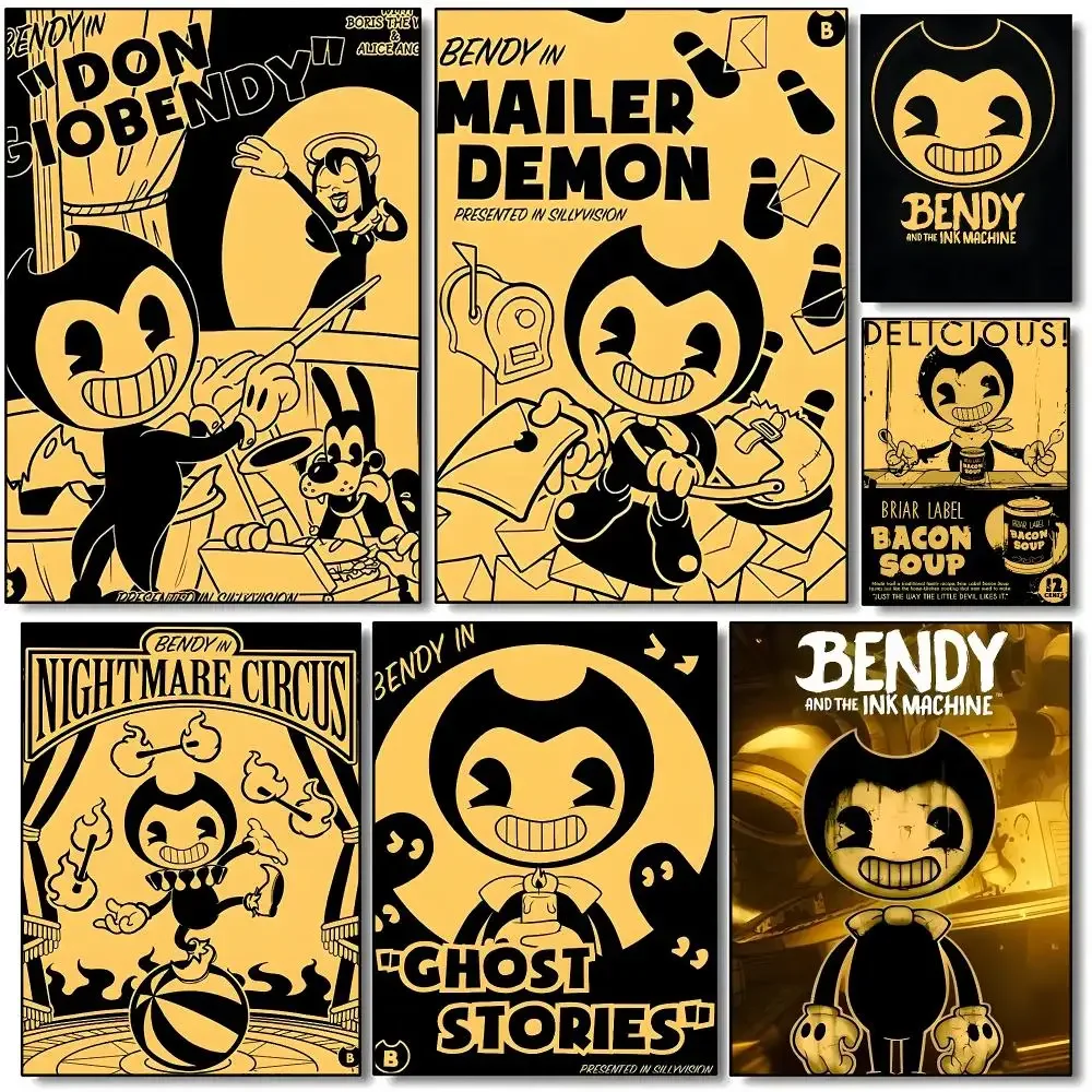 B-Bendy and the Ink Machine Poster HD Wall Art Aesthetic Home Decor for Living Room Bedroom Café Office Stylish Gift