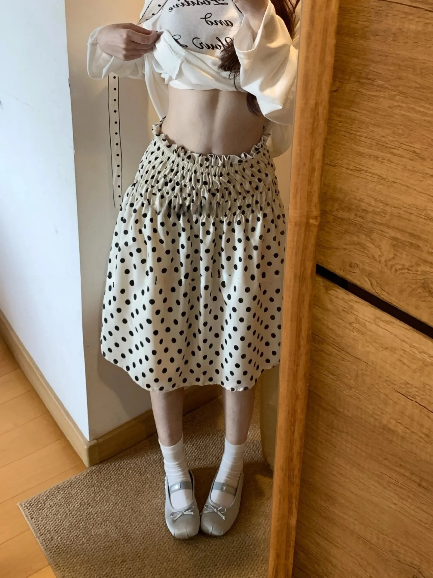 

Retro Polka Dot A-Line Skirt Women's Summer Small Size Sexy High Waist Slimming Pleated Midi Skirt Korean Style Breathab...