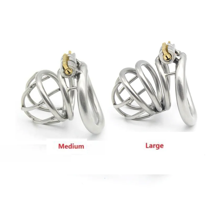 Stainless Steel Male Chastity Device Belt Bird Cage Lock Bondage Restraint Ring for Men with Curved Penis Ring Sex Toys for Men