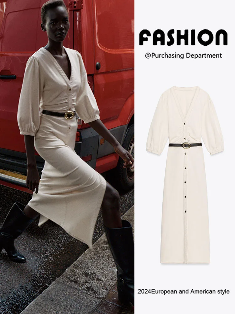 

Новое осеннее женское платье Dr Elely с одной пуговицей Bubble Sve на талии, миди Dr, модное китайское этническое платье