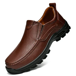 Mens Slip On Leather Casual Shoes Oxfords Flats Loafers Driving Moccasins Black Brown Spring Autumn