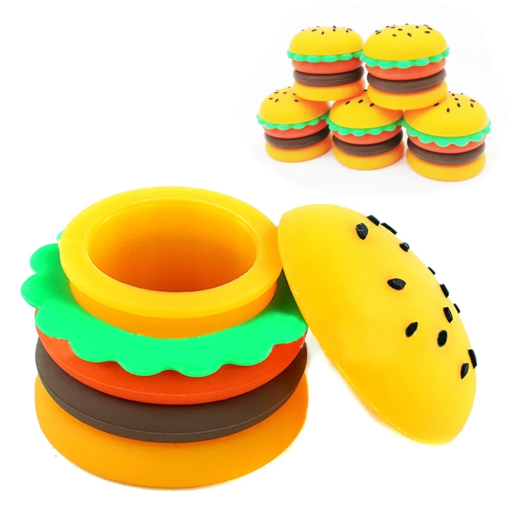 10Pcs Silicone Jar 5ml Hamburger Shape Jars Nonstick Container Bottle Cream Makeup Case Storage Box Cosmetic Smoking Accessories