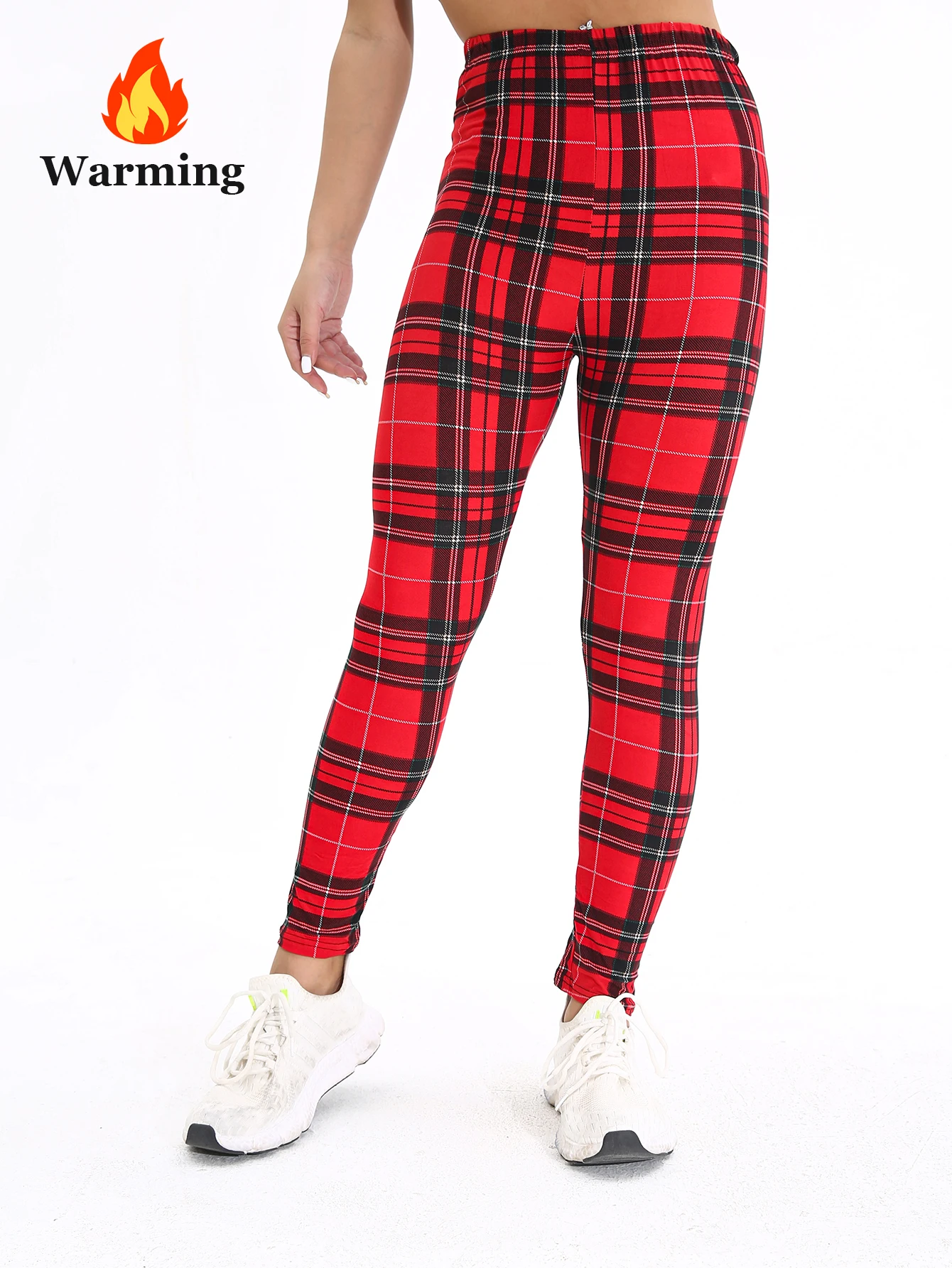 Otoño Invierno 1 paquete de mallas ajustadas sexis gruesas de felpa a cuadros rojos para mujer pantalones deportivos informales elegantes para Fitness y Yoga