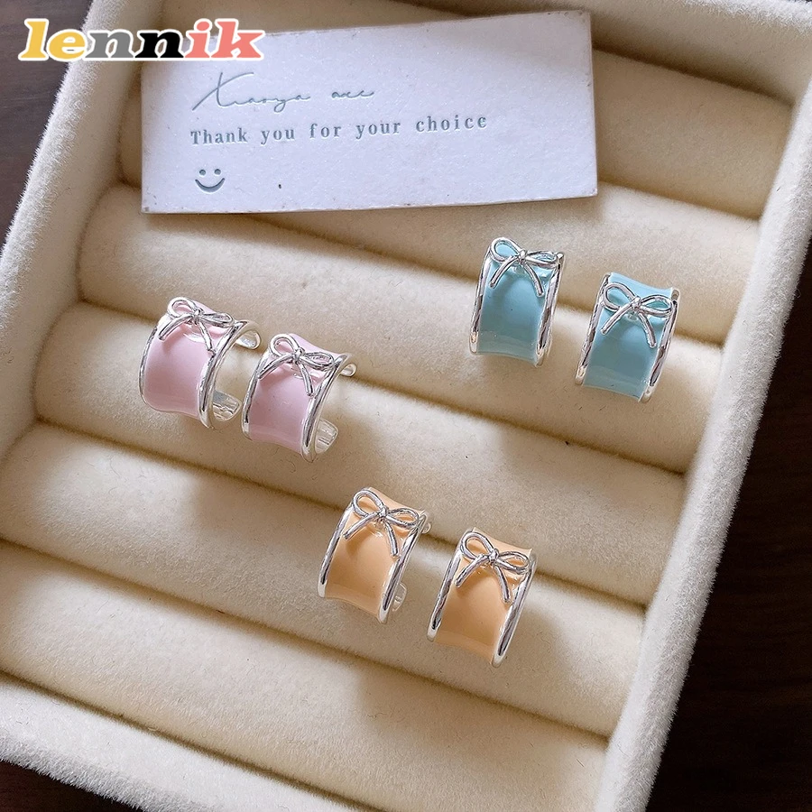 أقراط LENNIK الصيفية الطازجة على شكل حرف C على شكل فيونكة للزيت، ترصيع فاخر، ترصيع متخصص، لافتة للنظر للمواعدة/الشارع، هدية مثالية #1