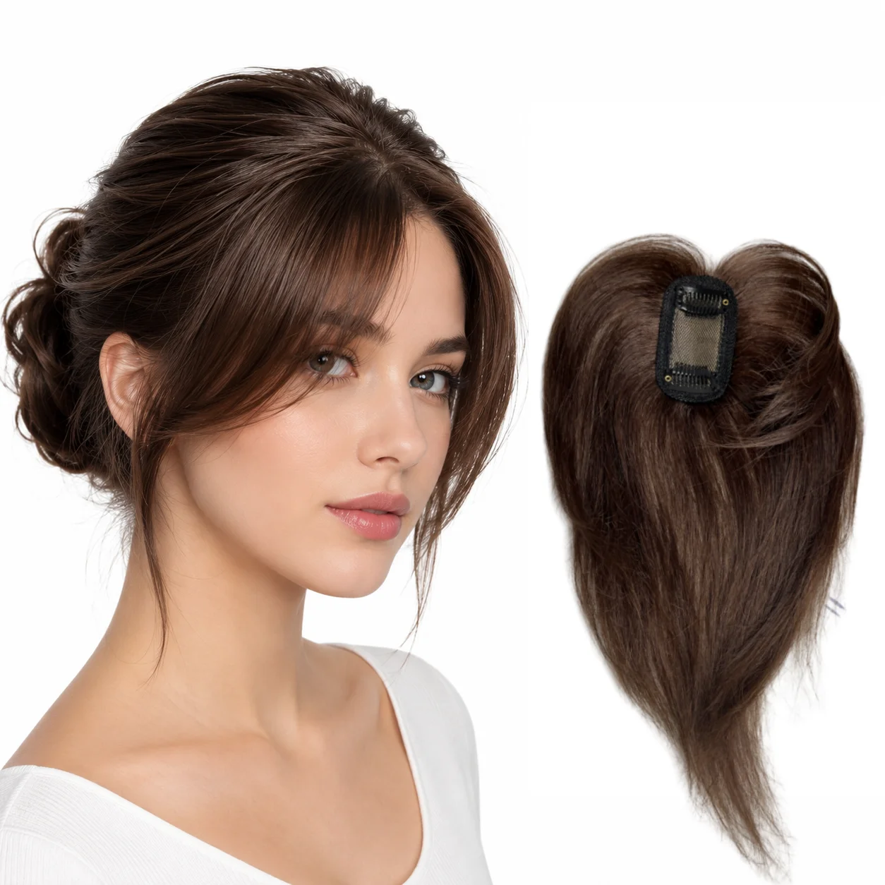 Natural Human Hair Side Fringe Bangs for Women 3D Middle Part Clip-In Hair Extensions Invisible Hairpieces
