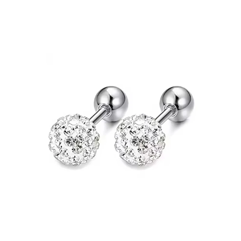 2Pcs G23 Titanium Full Disco Balls Earrin Earrings Medical Studs Punk Crystal ball T-Type Screw Cute Stud Earrings Jewelry