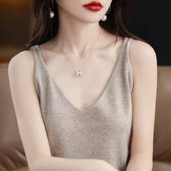 Spring Summer Women Sweater Vest Solid Casual Knitted Tops Sexy V-neck Bottoming Tank Tops 2026 Knit Fashion Korean Tank Top