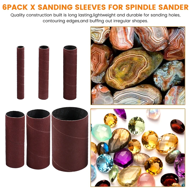 6 Pack Sanding Sleeves For Spindle Sander 120 Grit, Aluminum Oxide Sandpaper Power Sanding Sleeves
