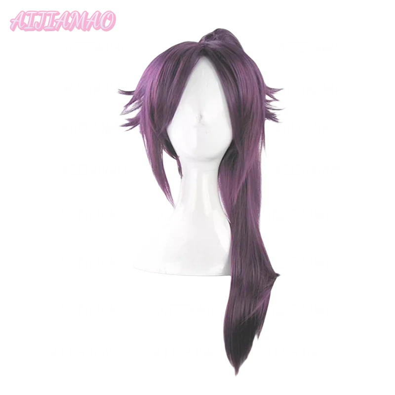 Shihoin Yoruichi Wig ekor kuda ungu panjang rambut sintetis tahan panas Wig Halloween + topi Wig