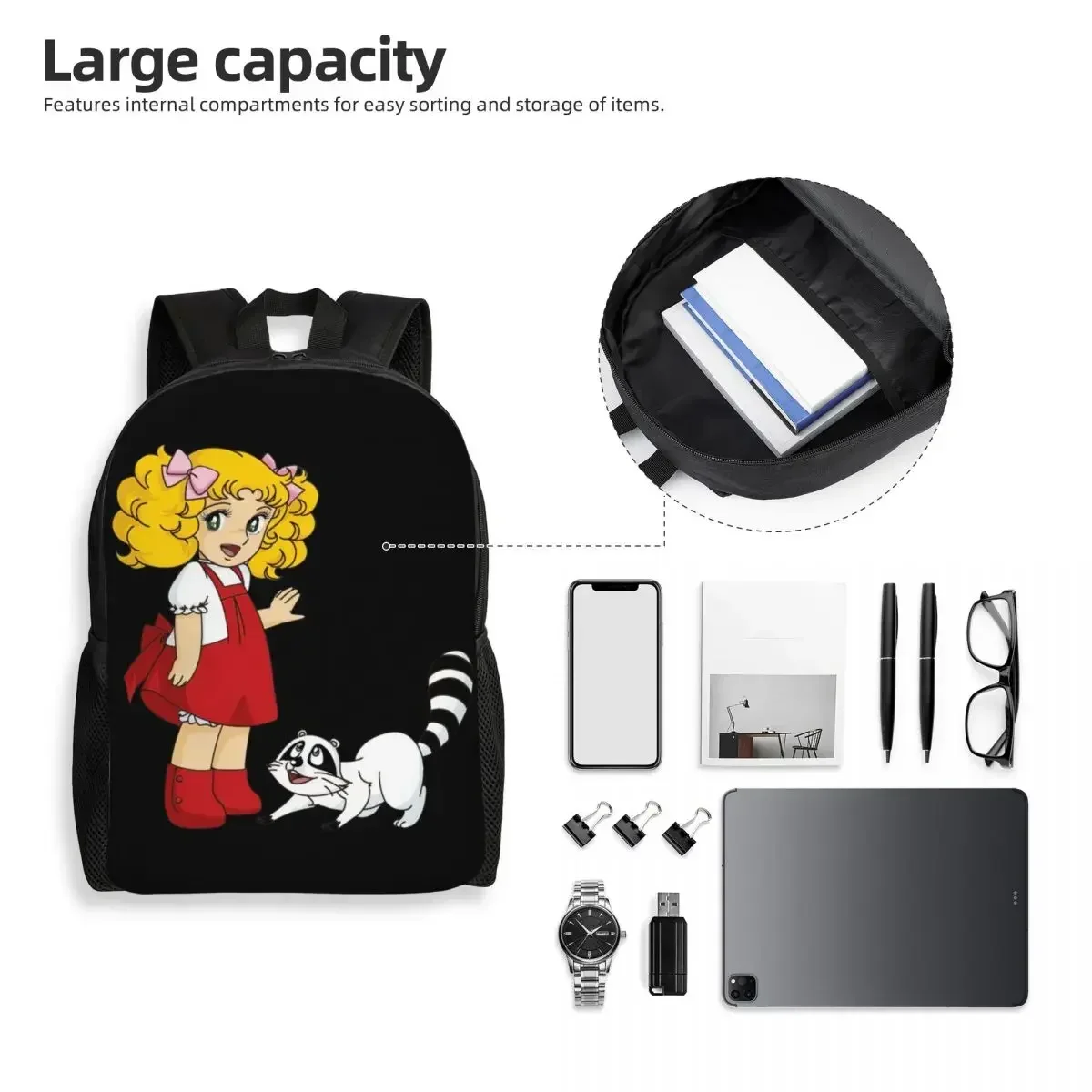 사용자 정의 캔디 캔디 여행 배낭 남자 여자 학교 컴퓨터 Bookbag 만화 애니메이션 만화 대학생 데이 팟 가방