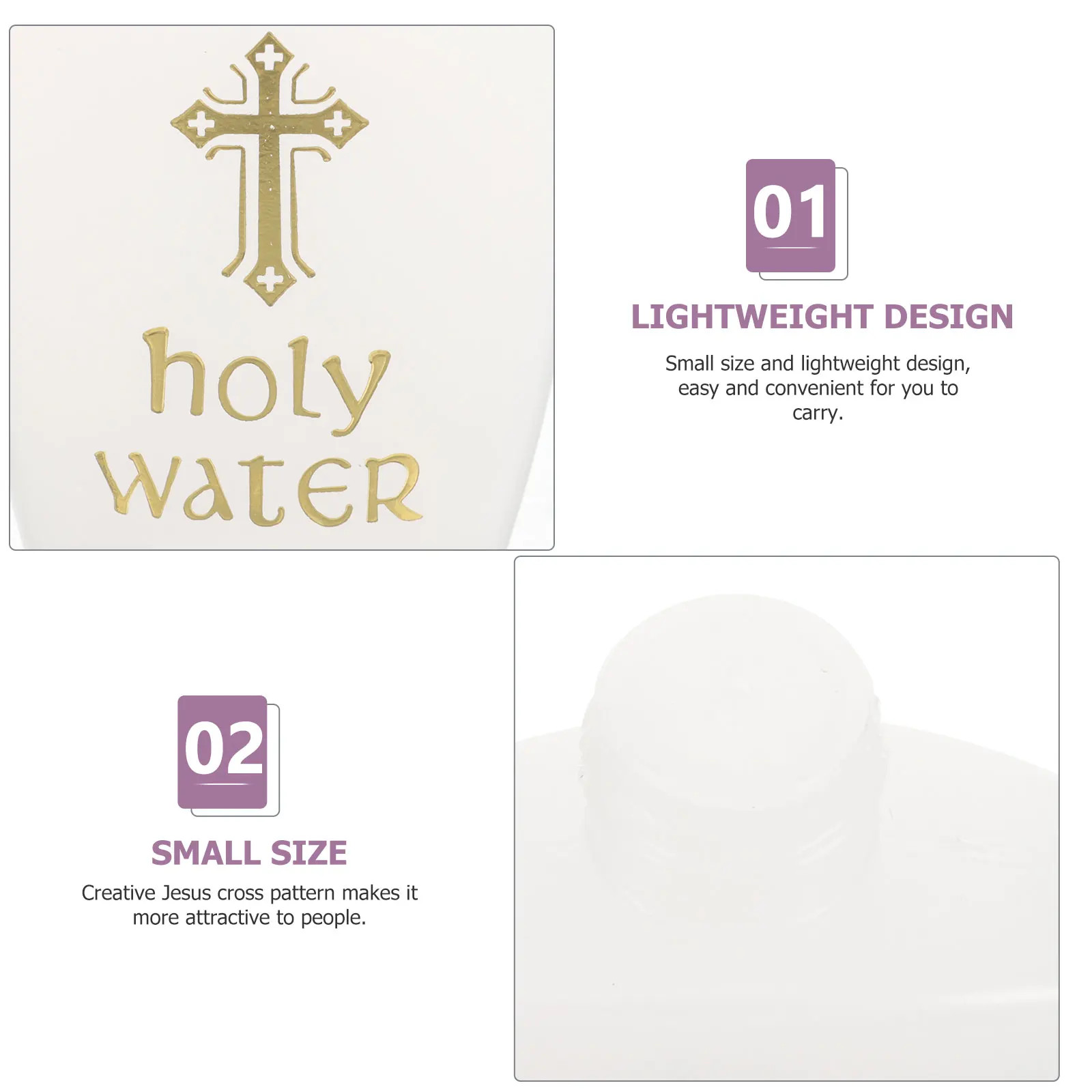 

6pcs Holy Water Bottle White Golden Logo Cross Pattern Leak Proof Plastic Container Church Baptism Religious Ceremony Home Decor